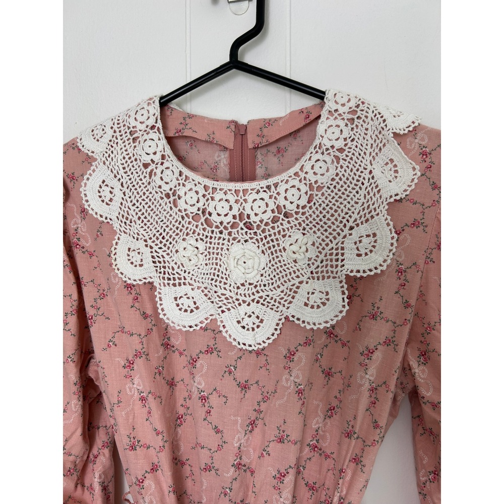 Handmade Prairie Dress bonnet Pink Floral Lace costume coquette cottage pioneer - Picture 3 of 15